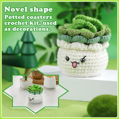 FTEVEN Crochet Kit for Beginners, 4 inches x 4 x 1 inch, 3PCS Coasters