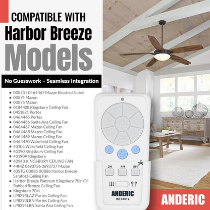 Anderic RRTX012 Replacement Ceiling Fan Remote Control Compatible with white