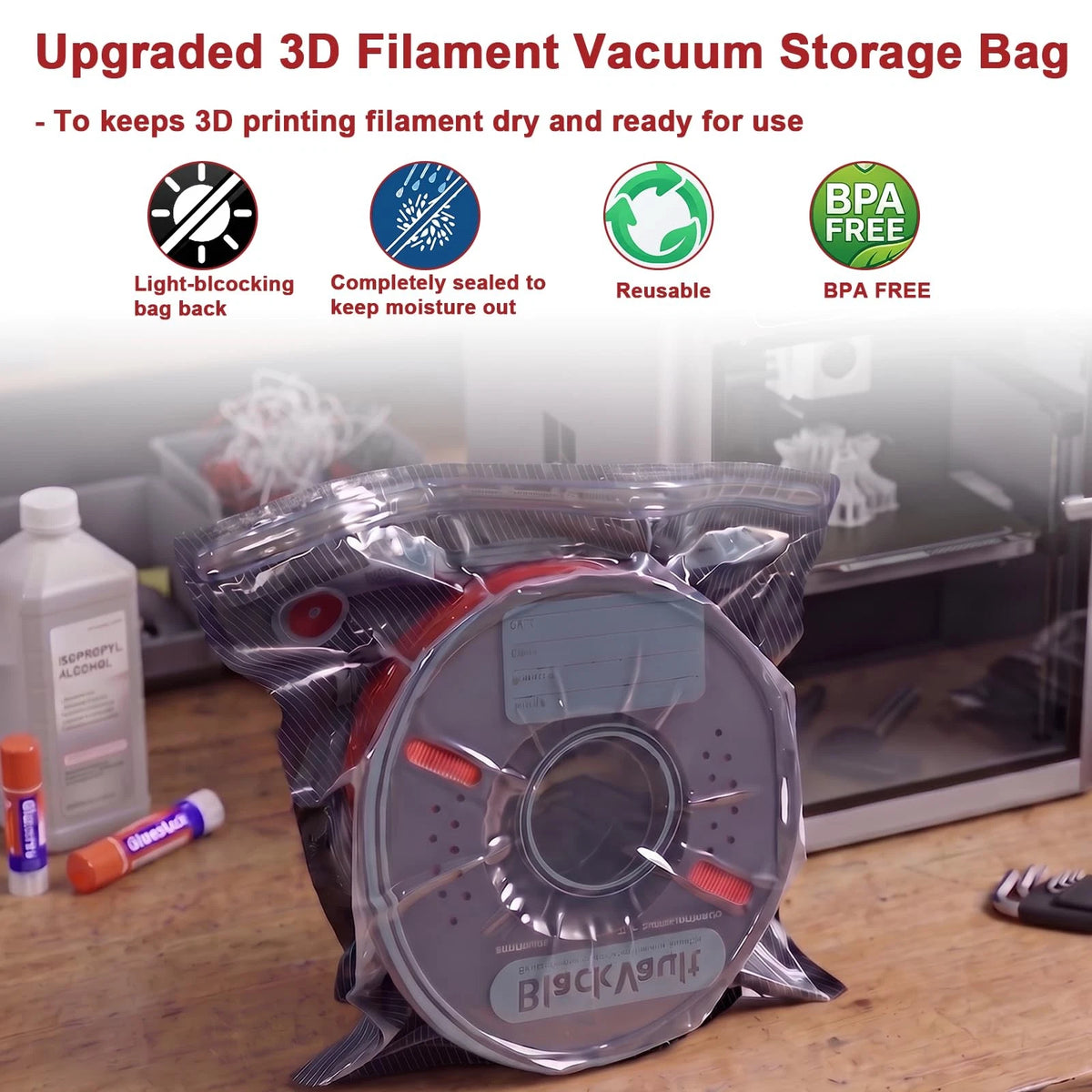 50 PCS Filament Storage Bags, 3D Printer 12.6 x 13.4 in, Black-50 Pcs
