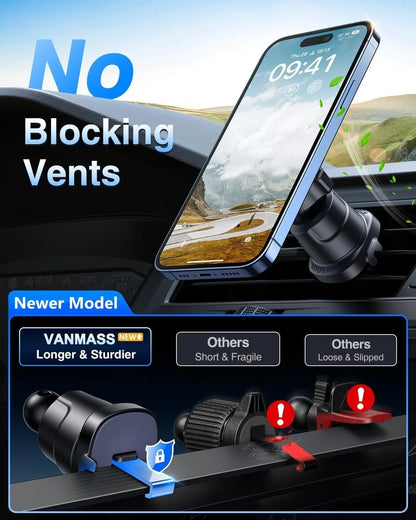 【Military-Grade】VANMASS for MagSafe Car Mount【Upgraded Compact, Black
