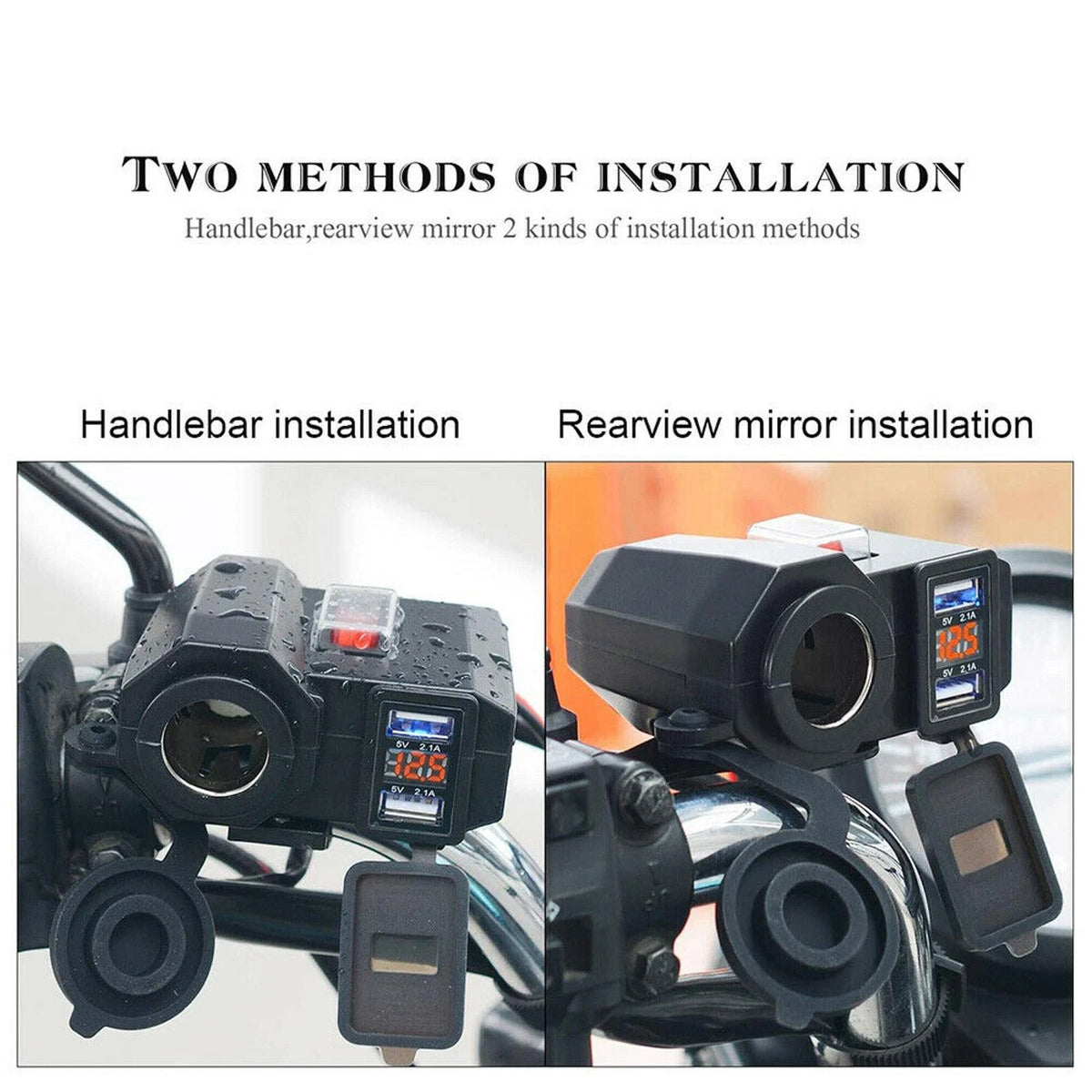 Motorcycle Cigarette Lighter 12V Dual USB Charger LED Digital Voltmeter Socket E