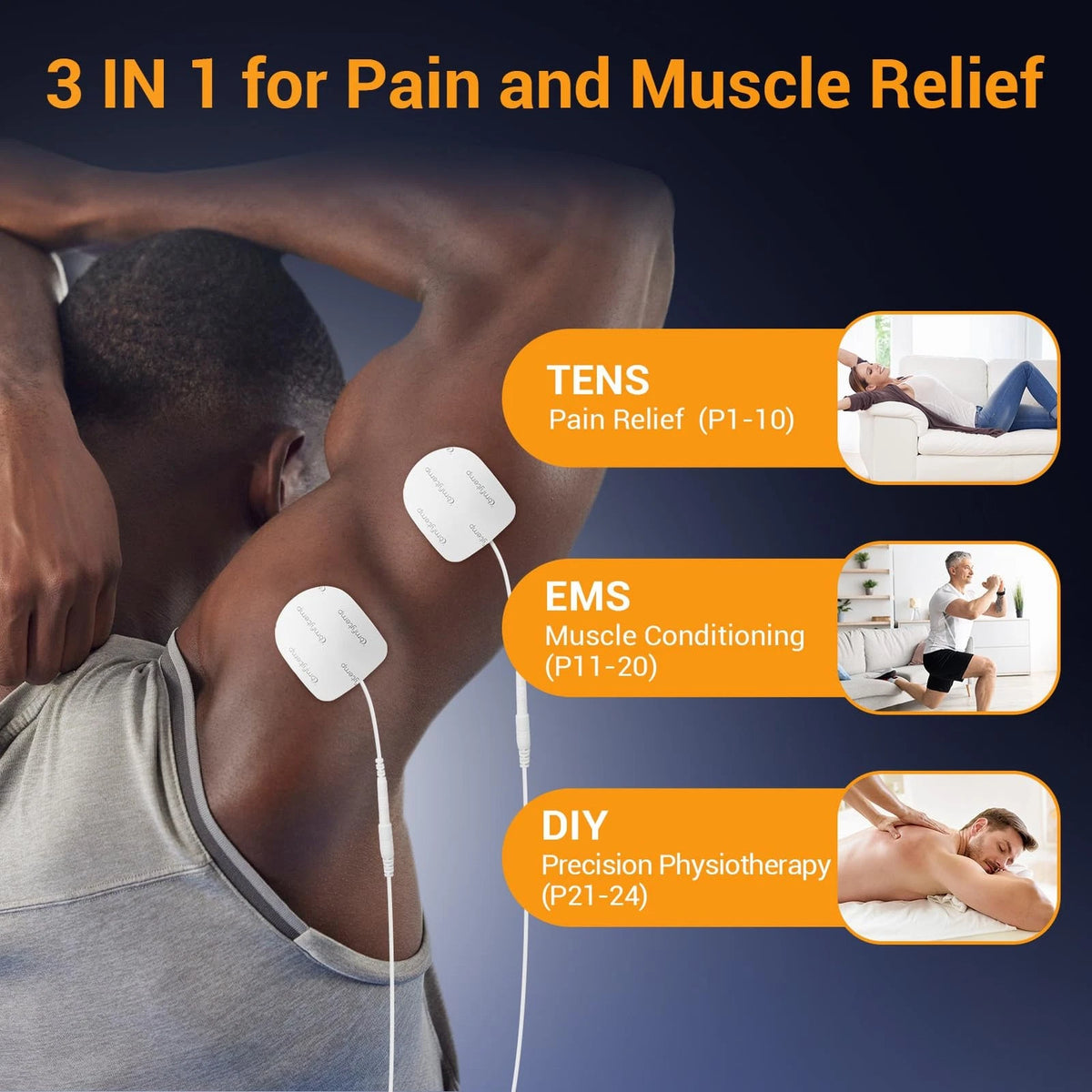 Comfytemp 4 Outputs TENS Unit for Sciatica Cover Multiple 4 Channels, Black