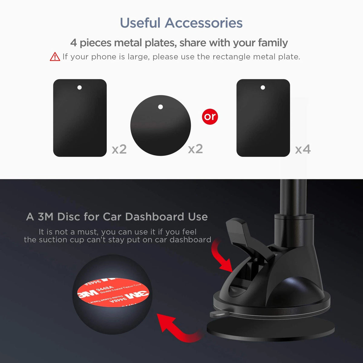 IPOW Long Arm 7.6" Magnetic, Black Magnetic Phone Mount