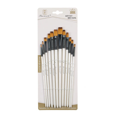 12Pcs Nylon Wool Artist Paint Brushes Fit For Watercolour Acrylic Gouache Tool