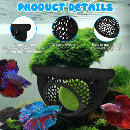 Floating Betta Hide & Shrimp Cave – 3D Printed Aquarium Decor, Black