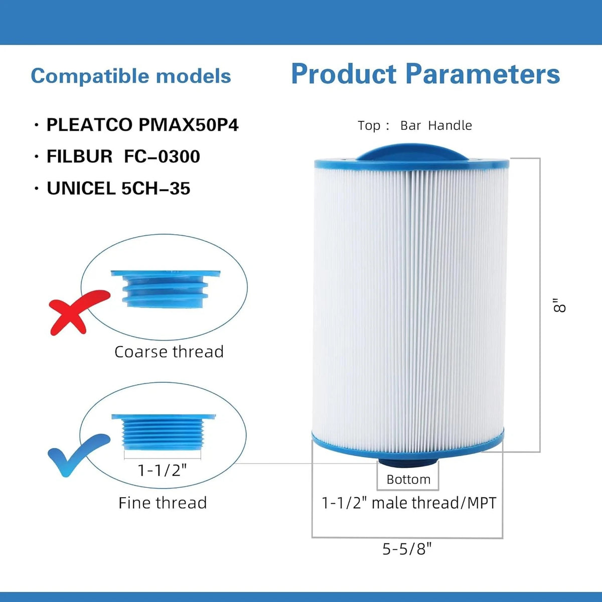 PMAX50 Spa Filter, Compatible with PMAX50P4, PAS35P, FC-0300, 5CH-35,...