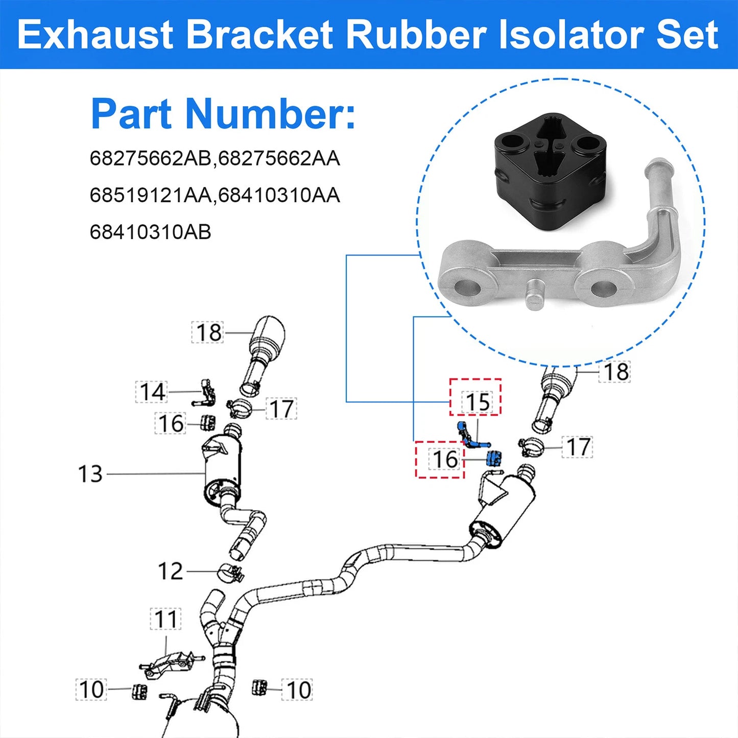 Exhaust Bracket Isolator Set For Ram 1500 2019-2025 68275662AB 68275662AA