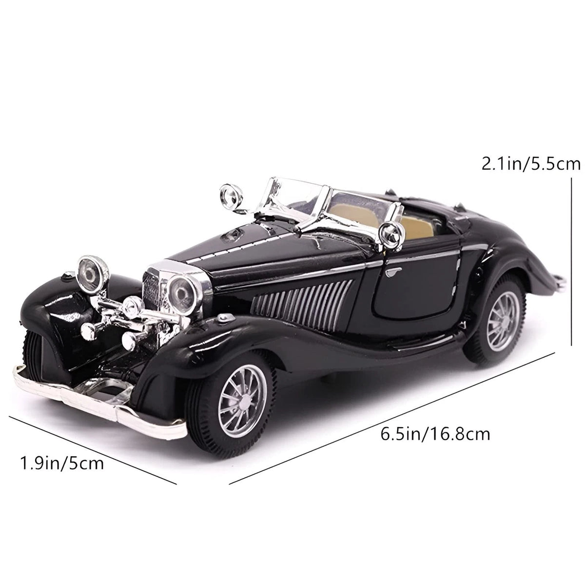 1:28 Scale Pullback Diecast Metal Antique Classic Length 6.5in/16.8cm, Black