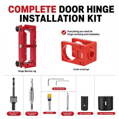 KATA Door Hinge Mortise Jig & Lock Installation Kit for 2.5"–5" Red