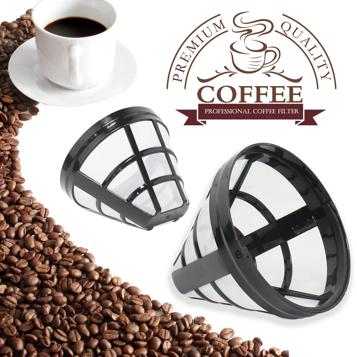 Cestlaive (4-Pack) No.4 Cone Reusable Replacement Coffee Maker #4, Black