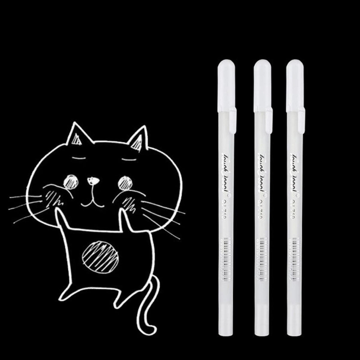 3* 0.8mm White Gel Ink Pen Drawing Art Fine Tip Sketching Painting Marker Tool