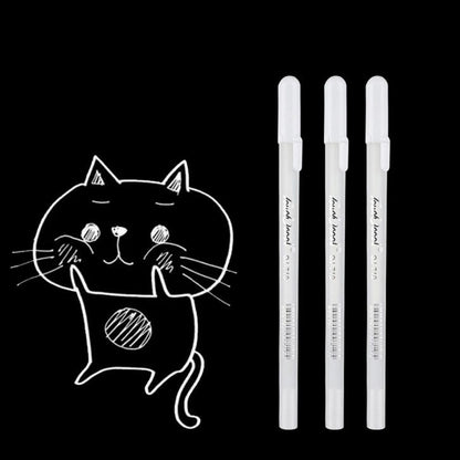 3* 0.8mm White Gel Ink Pen Drawing Art Fine Tip Sketching Painting Marker Tool
