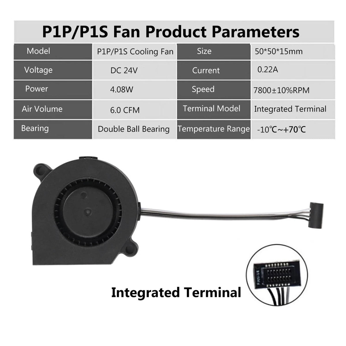 2PCS P1P/P1S DC24V Extruder Hotend Cooling Fan 5015 5015 for