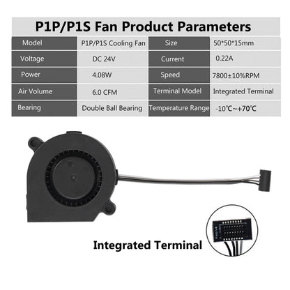 2PCS P1P/P1S DC24V Extruder Hotend Cooling Fan 5015 5015 for