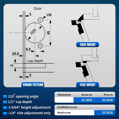 8 PCS Replacement for 30.310-11.02 Blum Cabinet Hinges, Self Silvery White