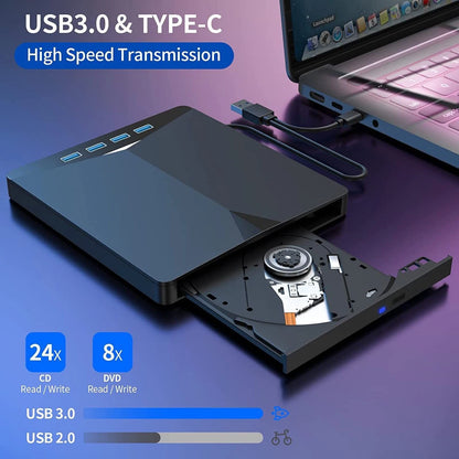 Slim External CD DVD Drive USB 3.0 Reader Writer Burner Player For Laptop
