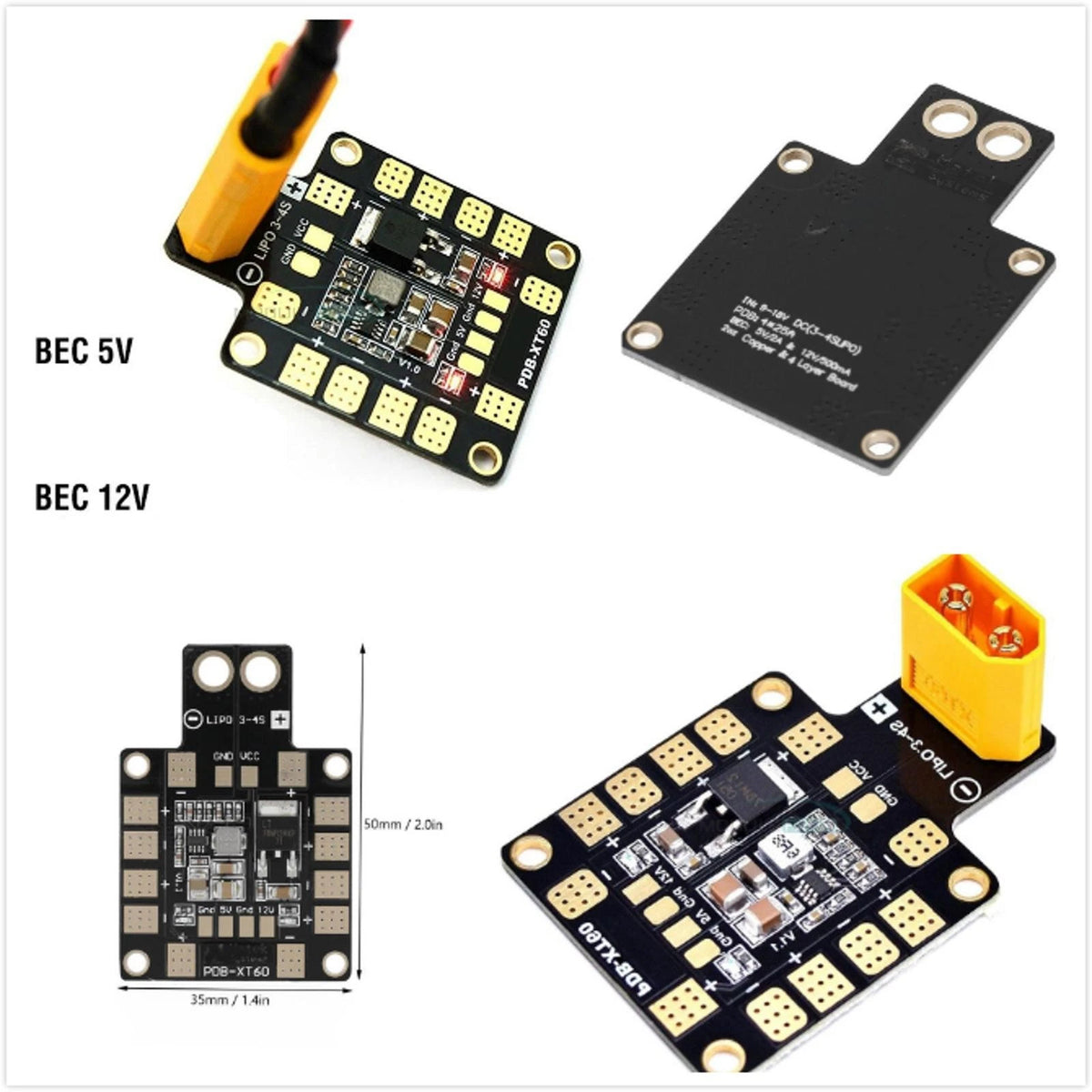 PDB-XT60 Copper Power distribution board W/ BEC 5V & 12V 2oz For RC Multirotors