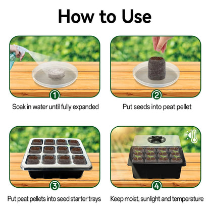 Halatool 4 Pack Seed Starter Tray with 50 PCS Peat 4 Set-black, Black