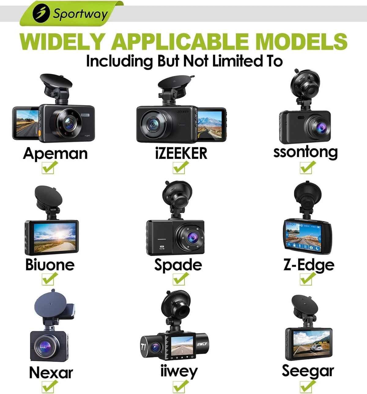 Sportway S504 Suction Cup Dash Cam Mount Holder (5th Gen) with 4pcs 360 Black