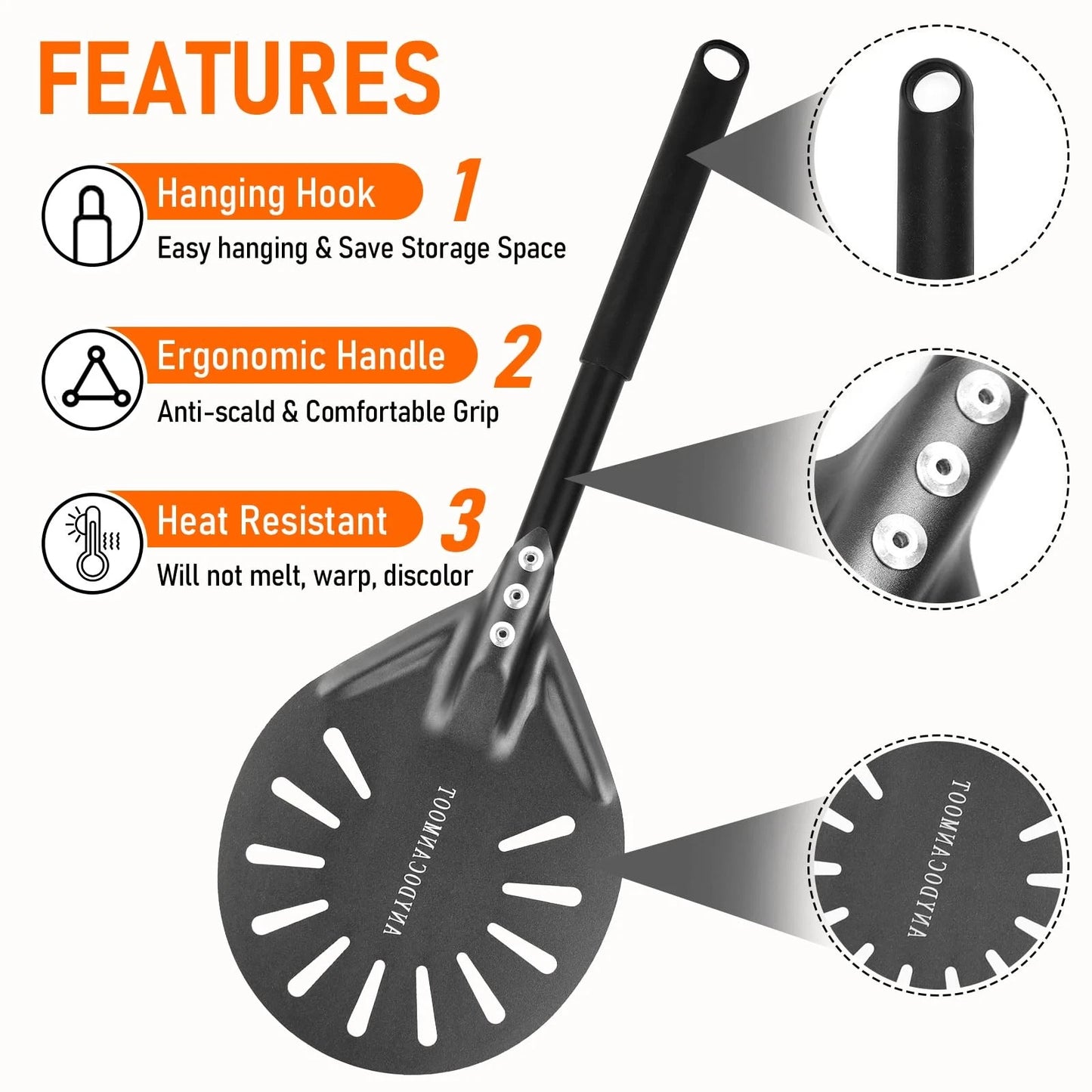 Perforated Pizza Peels 6 INCH pizza spatula paddle Long Handle 6inch, Black