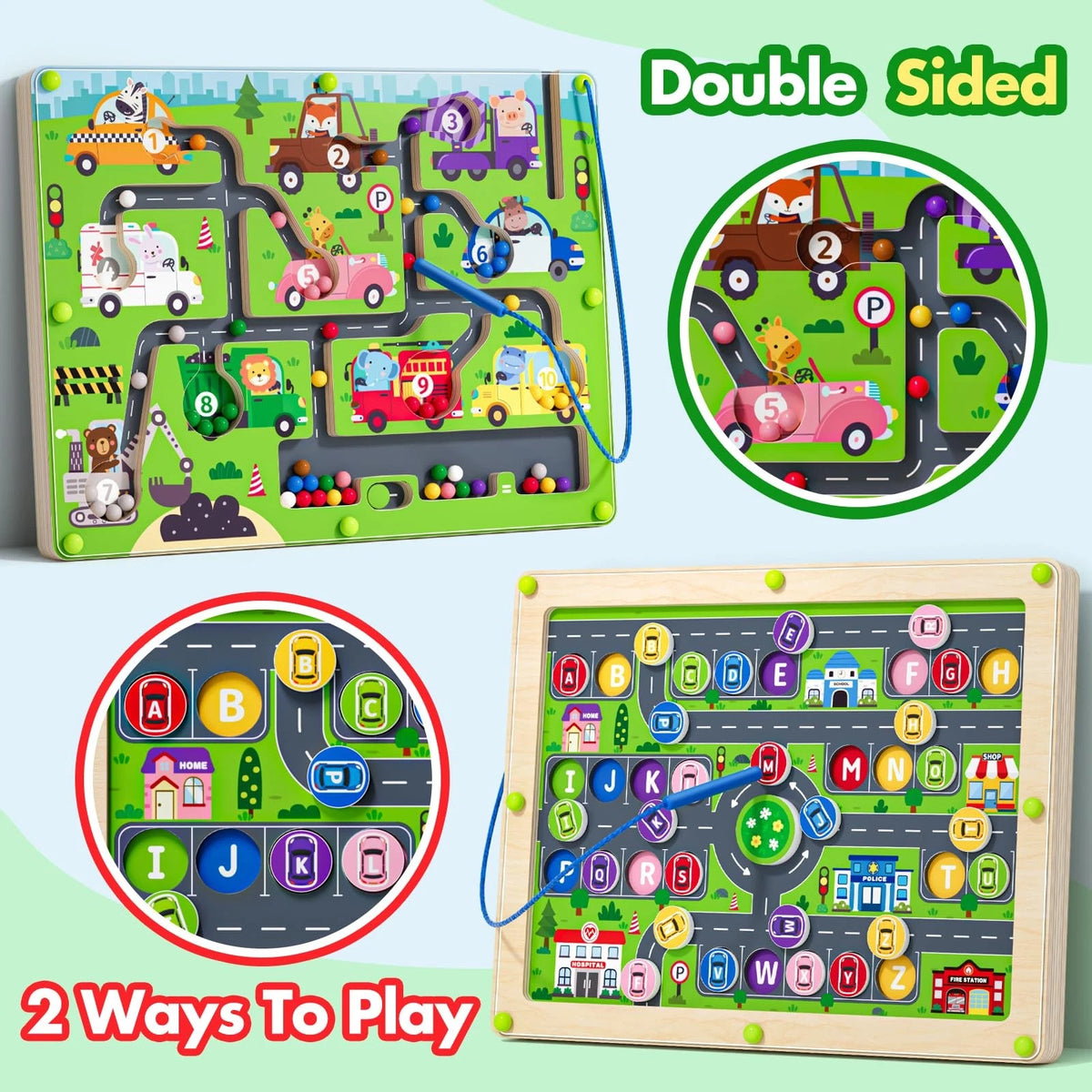 Magnetic Maze 2 in 1 Double Side Color and Number Alphabet One Size, Car