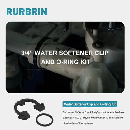 RURBRIN (4+4PCS) 3/4" Water Softener Clip and O-Ring Kit Compatible Black