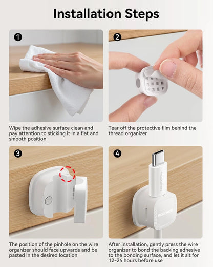6-Pack Magnetic Cable Clips, Rocoren Smooth Adjustable 6Pack, 6-White