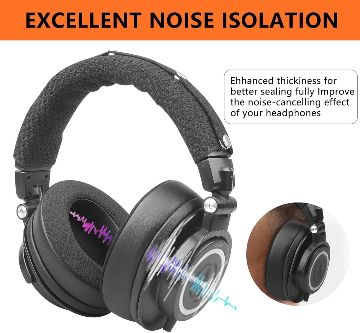 GVOEARS Replacement Earpads for Audio Technica ATH M50X/M40X/M30, Black