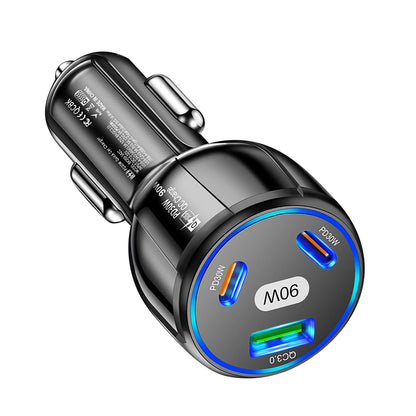 3 Port 90W Car Charger PD 30W QC3.0 Type C Cigarette Lighter USB Charger