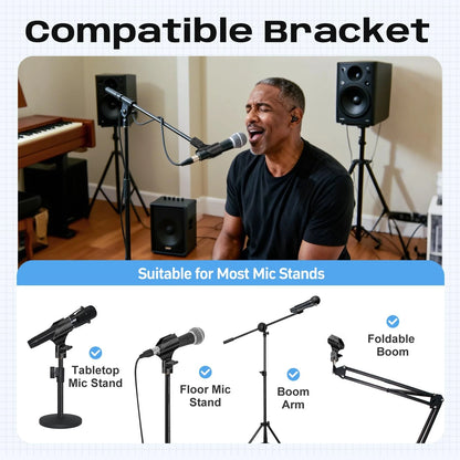 Universal Microphone Clip, Adjustable Mic Holder with 5/8" Male to 3/8" Black