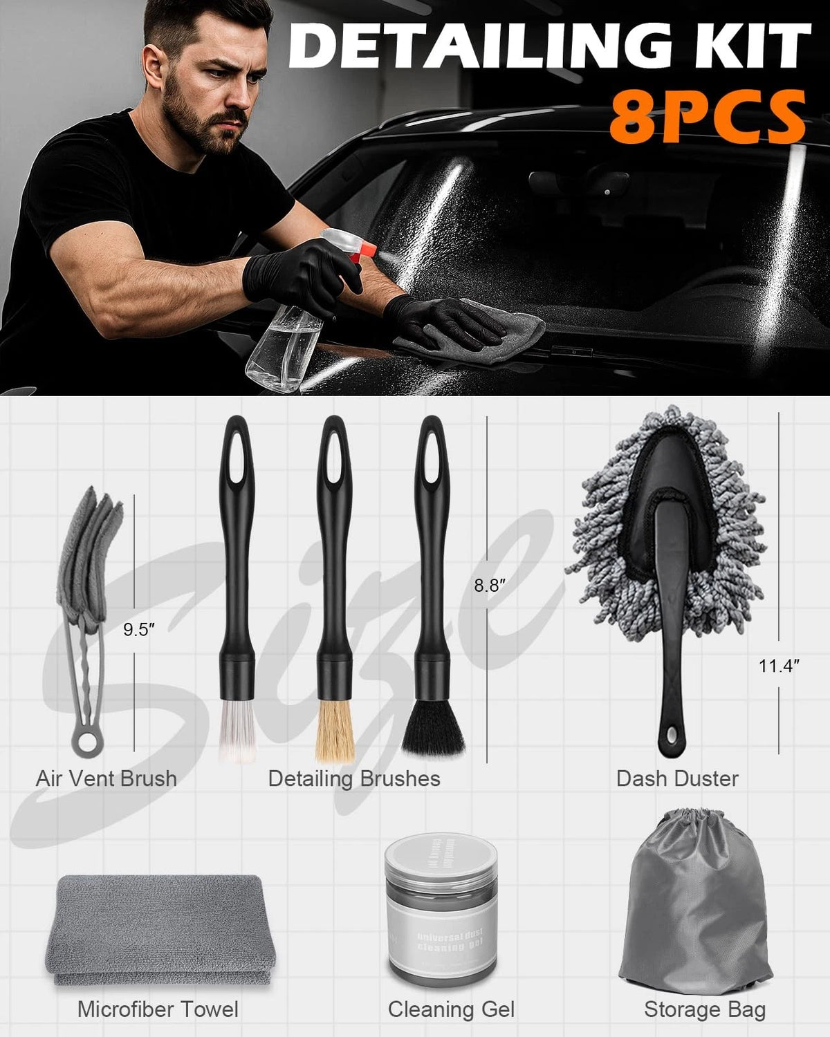 Viewmax 8PCS Car Interior Detailing Kit, Gifts for Men 8PCS, Gray