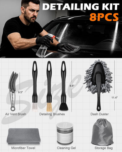 Viewmax 8PCS Car Interior Detailing Kit, Gifts for Men 8PCS, Gray