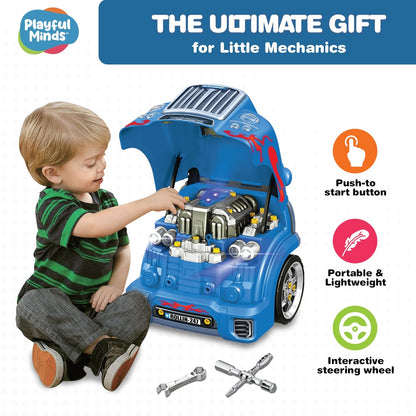 Playful Minds Interactive Large Truck Engine Toy for Kids – Large, Blue