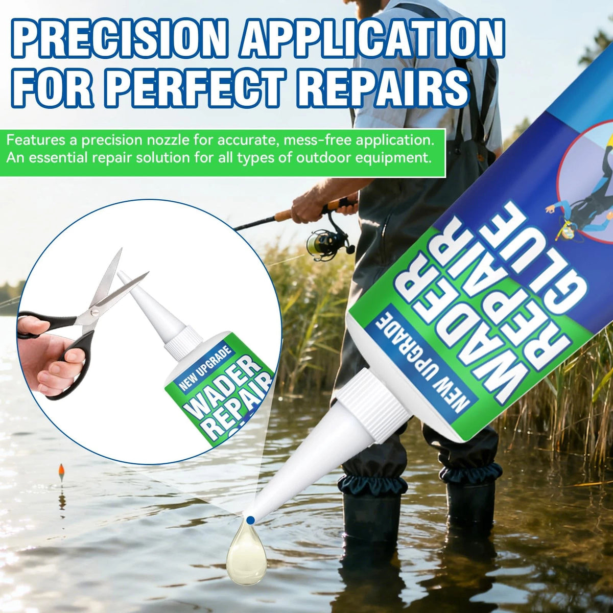 Wader Repair Glue, Flexible Patch Kit, Fast-Drying, Waterproof, Clear