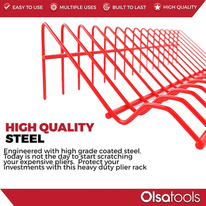 Olsa Tools Plier Rack - Red Organizer for Tool Box Drawer 16 Slots,