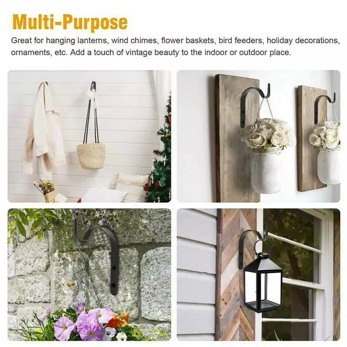 10X Metal Hanging Basket Brackets Garden Plant Hanger Hook Wall Garden Decor