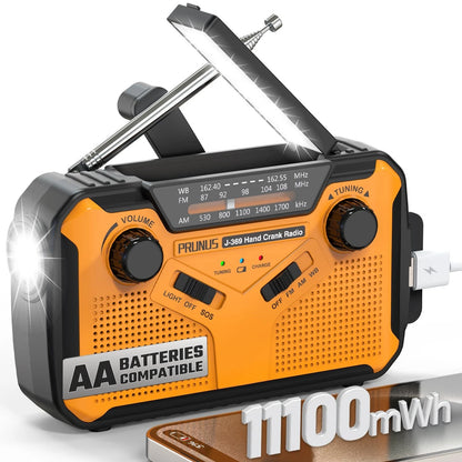 PRUNUS J-369 11100mWh Emergency Weather Radio NOAA/AM/FM Small, Orange