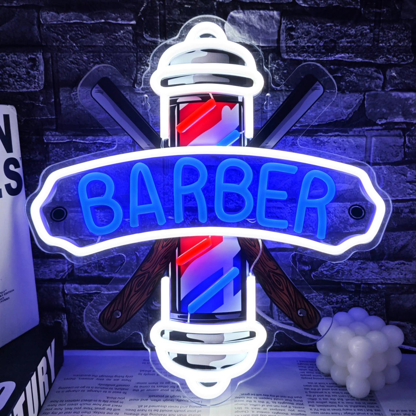 Barber Neon Sign for Shops Hair Salon 13.78x12.99 inches, Blue,