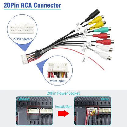 Jayubien 20Pin Android Car Stereo RCA Wiring Harness Adapter with 8 Black