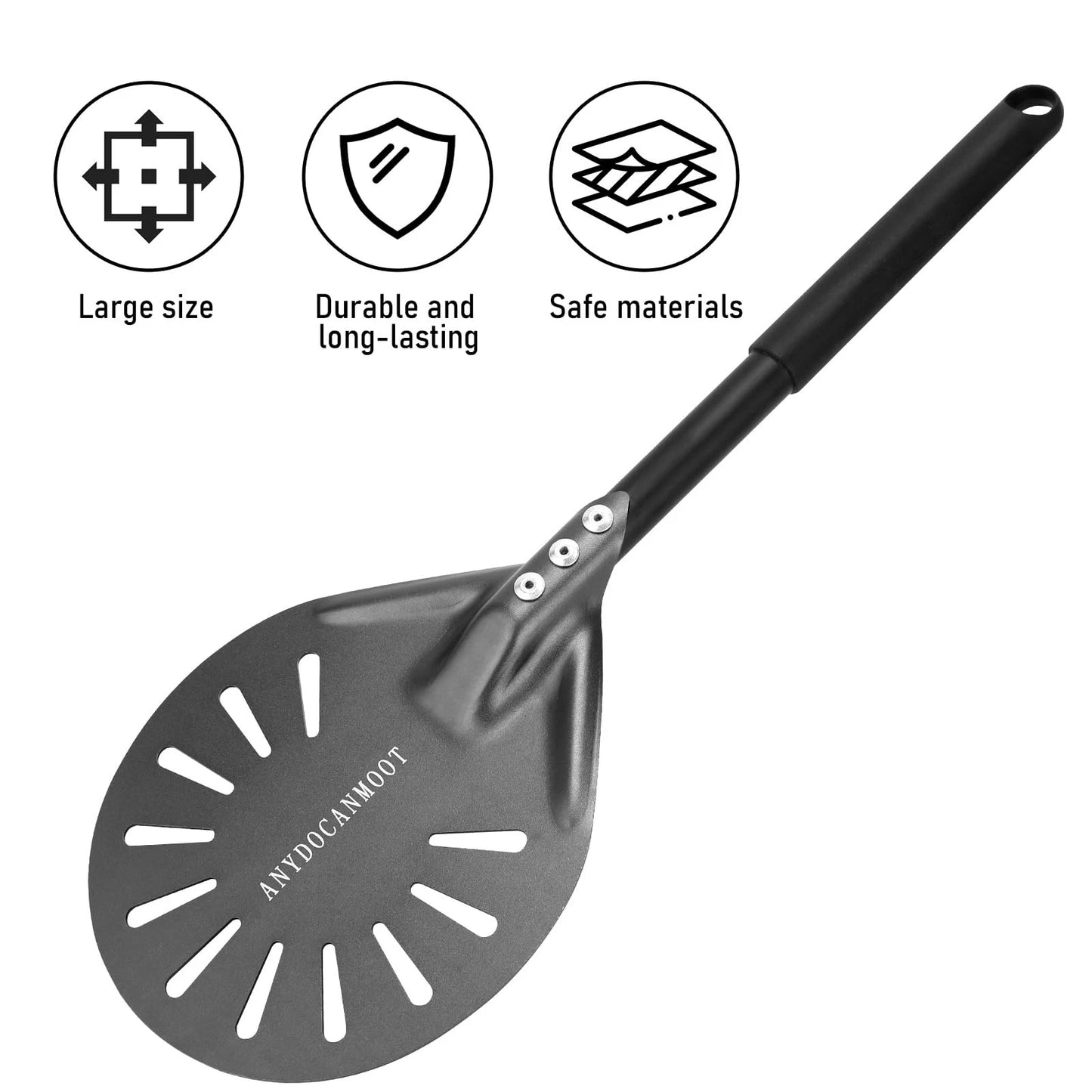 Perforated Pizza Peels 6 INCH pizza spatula paddle Long Handle 6inch, Black