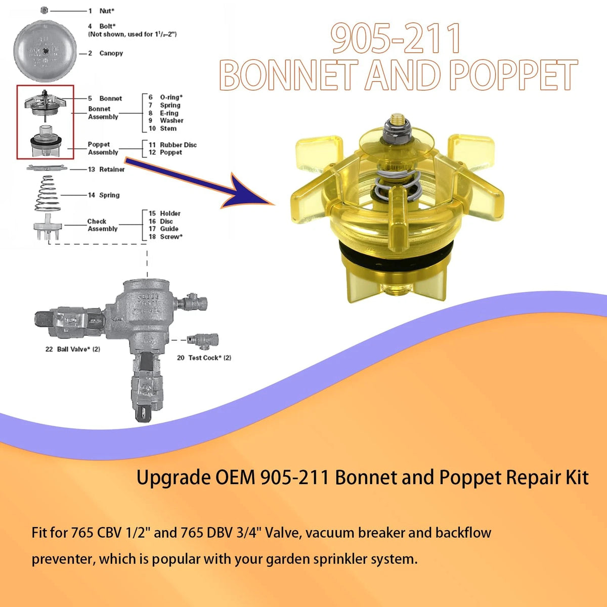 Parzuozenney 905-211 Bonnet and Poppet Repair Kit for 765 765 3/4 repair kit