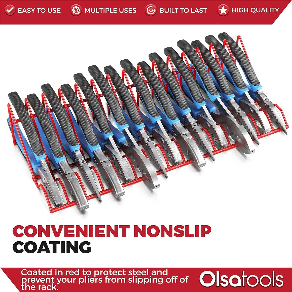 Olsa Tools Plier Rack - Red Organizer for Tool Box Drawer 16 Slots,