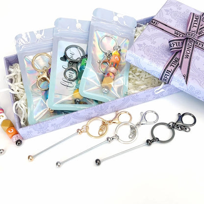 42 Pcs Beadable Keychain Bars Bulk Blank Beaded Making Small, Silver