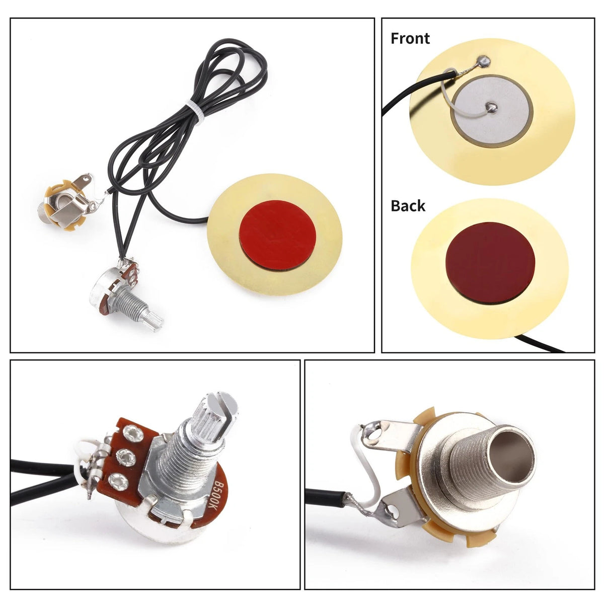2 Packs 50mm Piezo Pickup Transducer Prewired Amplifier with 6.35mm Black