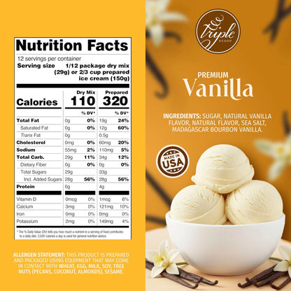 Triple Scoop - Premium Vanilla Ice Cream Mix For Maker. 1 Pack