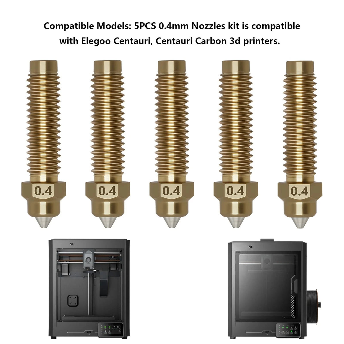 5PCS 0.4mm Nozzles for Centauri Carbon/2, 3D Printer Copper Alloy Hardened...