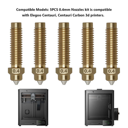 5PCS 0.4mm Nozzles for Centauri Carbon/2, 3D Printer Copper Alloy Hardened...