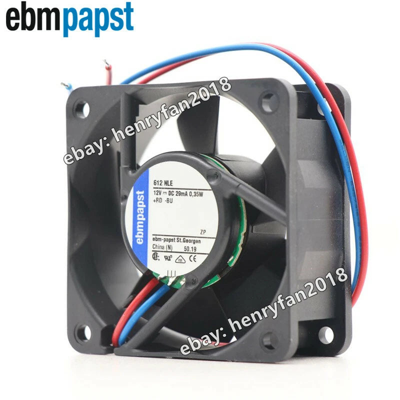 Ebm-papst 612NLE Axial Fan DC 12V 0.35W 29mA 60*60*25MM 19m3/h Cooling Fan 2Wire