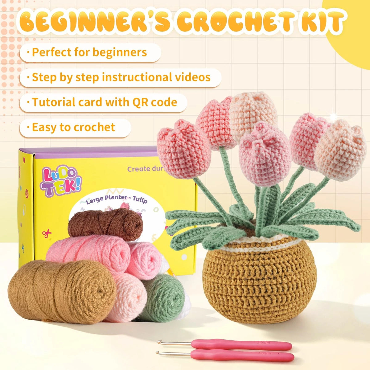 Crochet Kit for Beginners, Tulip Knitting Kit, Set with Video