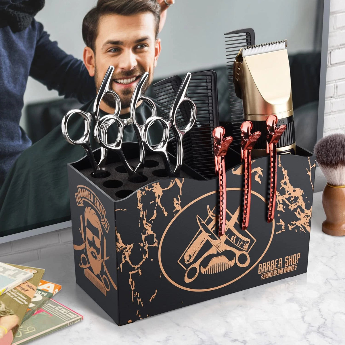 Noverlife Barber Scissors Holder Box, Professional Beard Man Style - Black